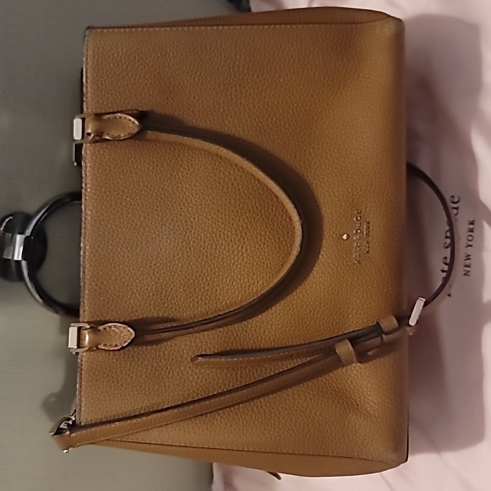 kate spade Pebbled Leather Satchel in Camel Brown